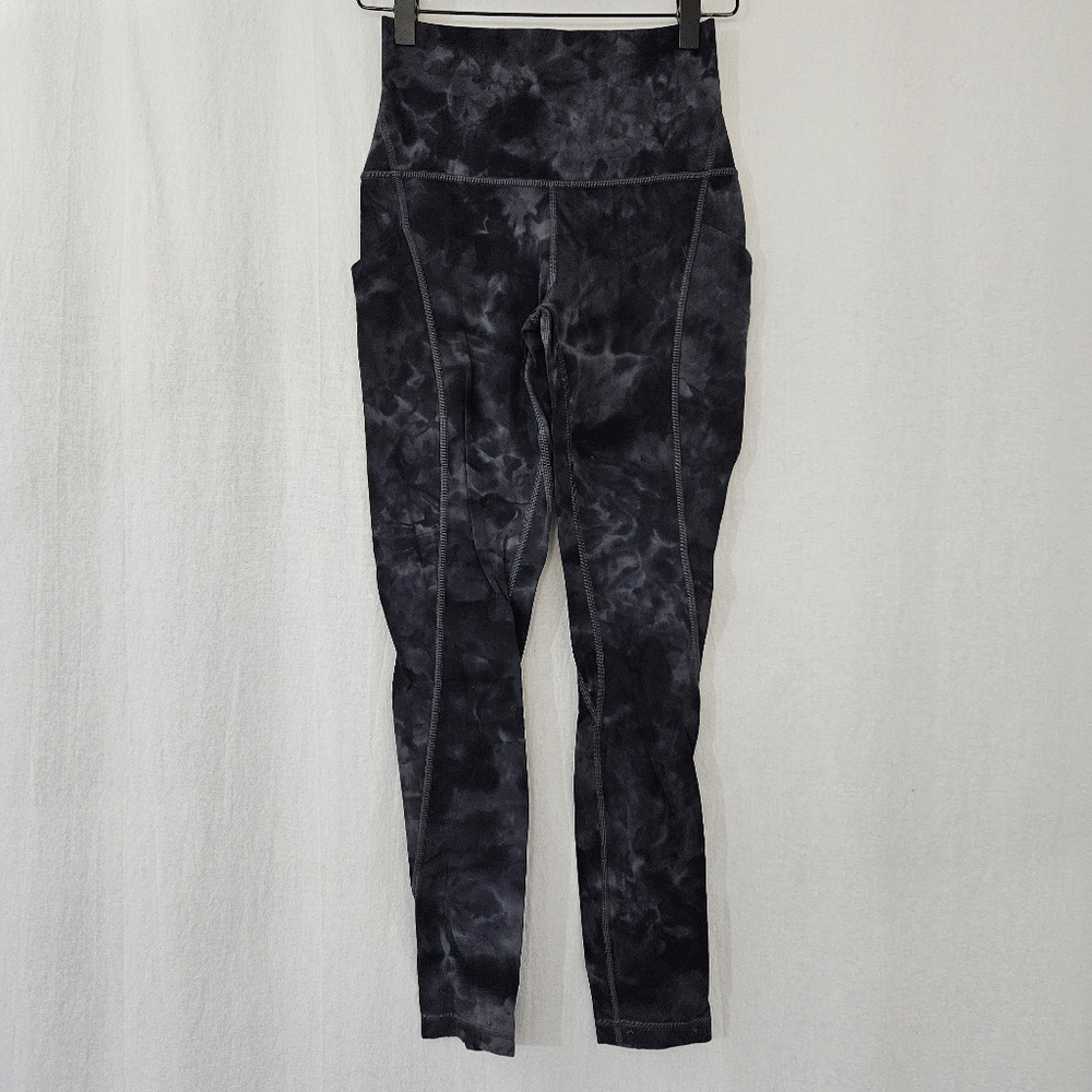 Lululemon Athletica Tie-Dye Leggings with Pockets in Gray & Black Women's Size 4